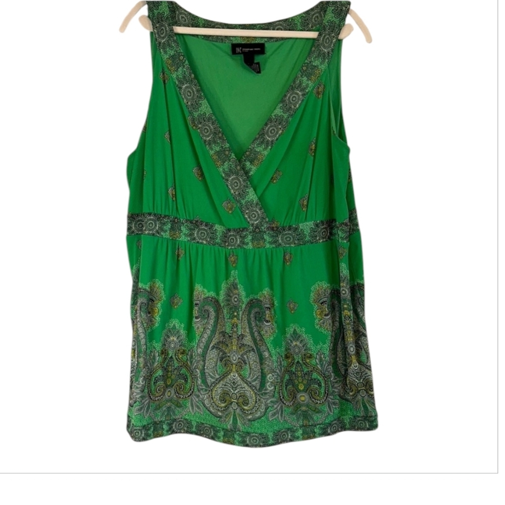 Vtg INC International Concepts Green Sleeveless Surplice Babydoll Blouse 3X